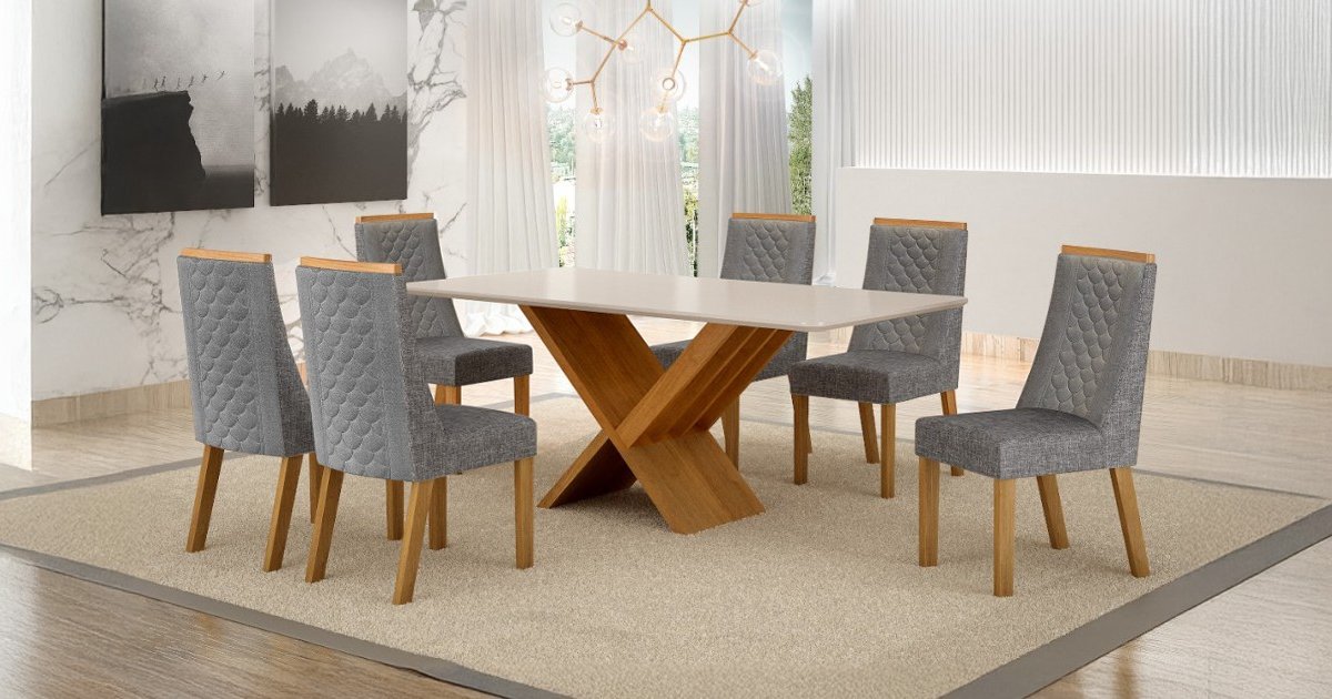 Sala de Jantar Aurora 6 Lugares 160cm com Cadeiras