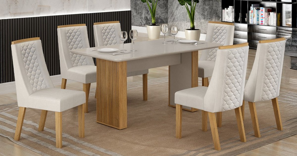Sala de Jantar Julia 6 Lugares 180cm com Vidro