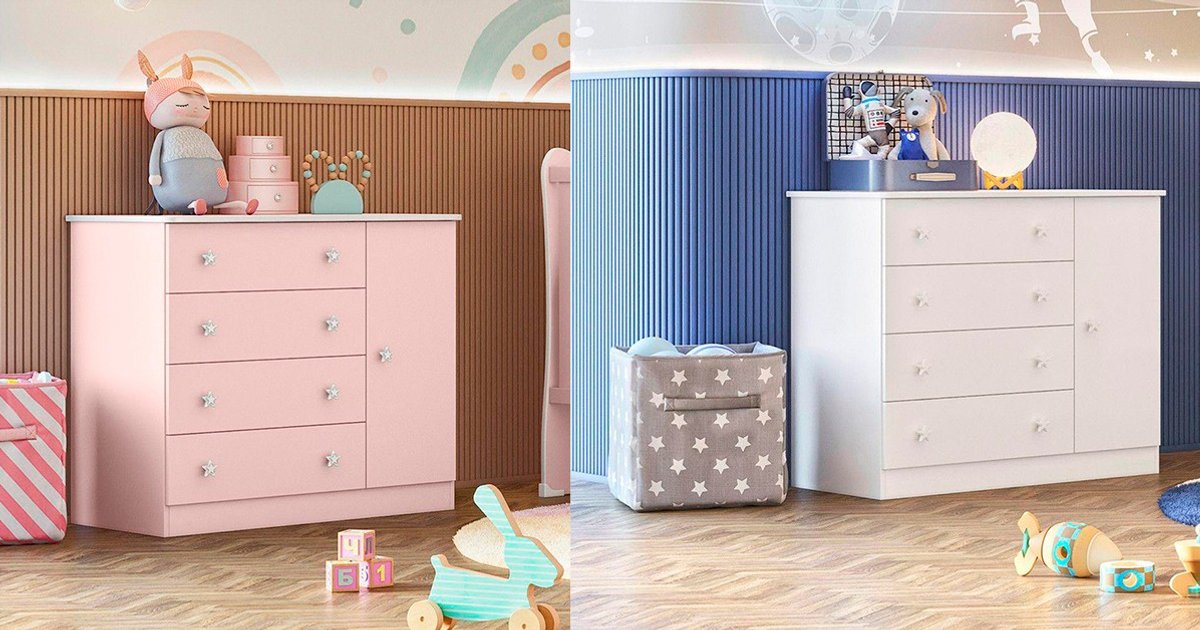 Cômoda Sapateira Doce Sonho com 1 Porta e 4 Gavetas