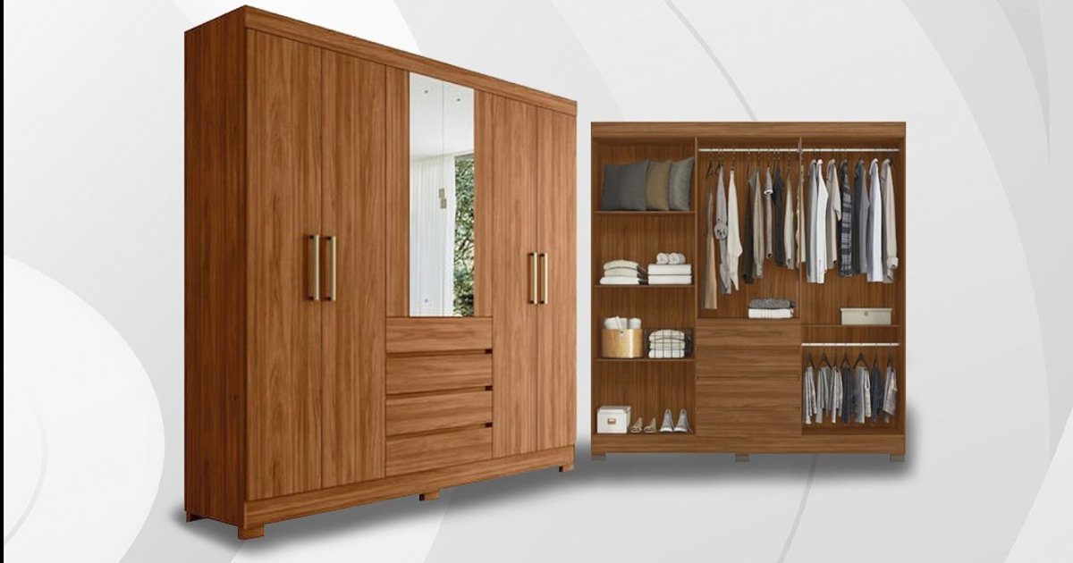 Guarda Roupa Casal Ópera 6 Portas com Espelho Demóbile