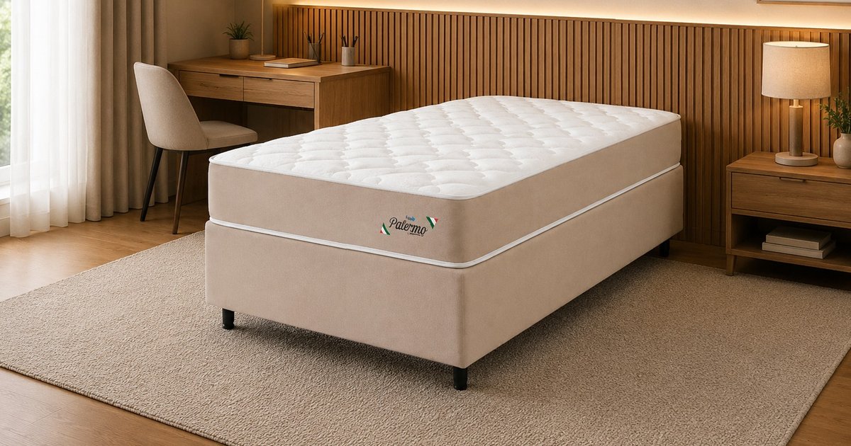 Solteiro - Conjunto Box Palermo com Molas Ensacadas e Espuma D26