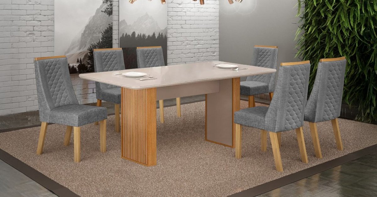Sala de Jantar Julia 6 Lugares com Tampo em Vidro