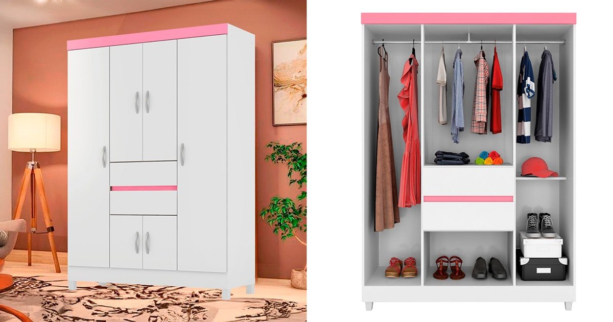 Guarda-Roupa 6 Portas 2 Gavetas Ecom