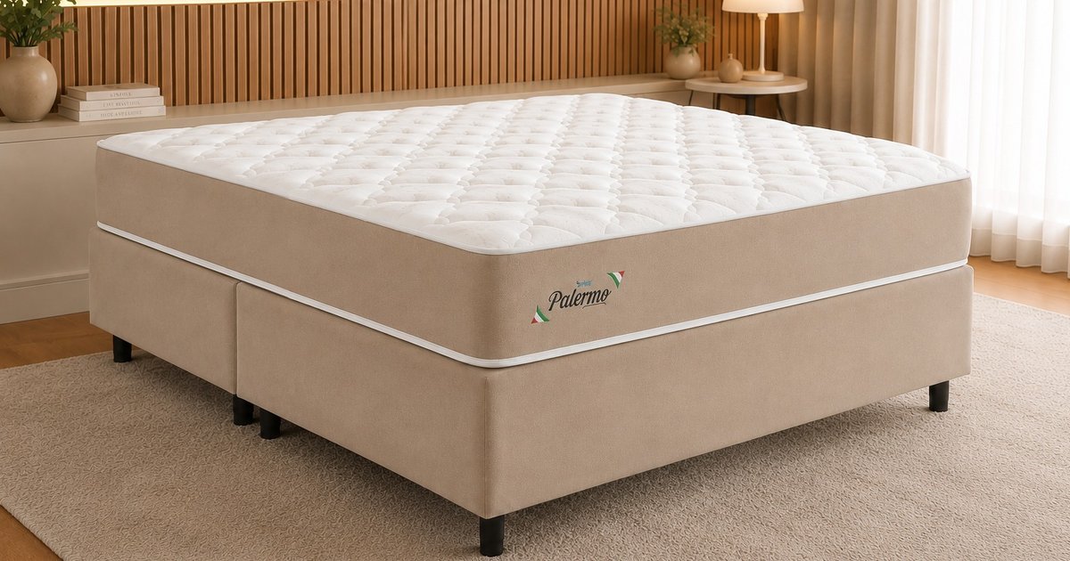 Queen - Conjunto Box Palermo com Molas Ensacadas e Espuma D26