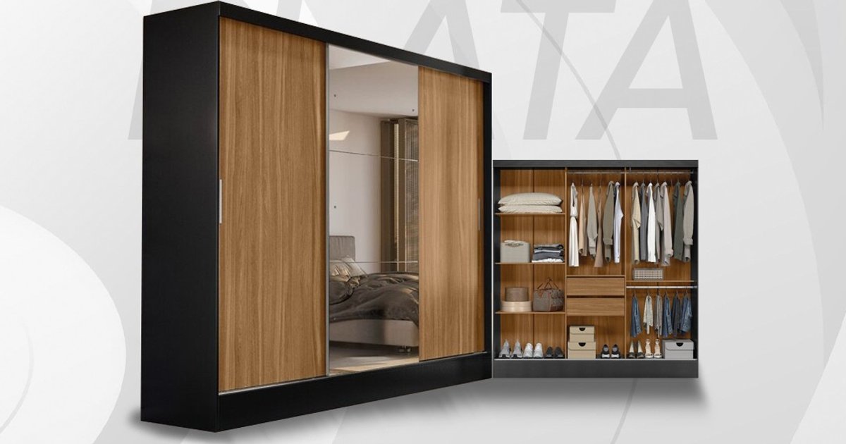 Guarda Roupa Casal 3 Portas de Correr com Espelho Plata