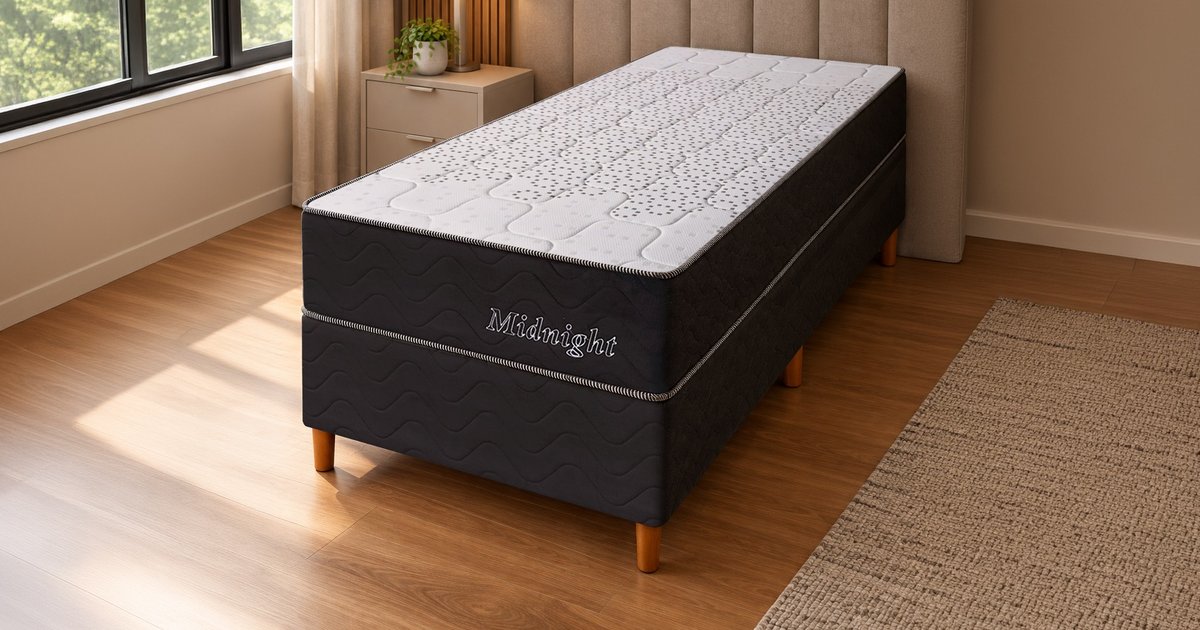 Solteiro - Cama Box Solteiro Soft Flex Mid Night com Molas Ensacadas