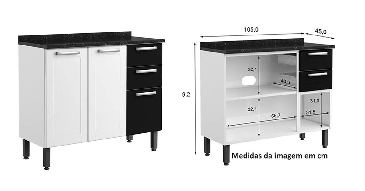 Balcão de Cozinha Múltipla 3 Portas 2 Gavetas