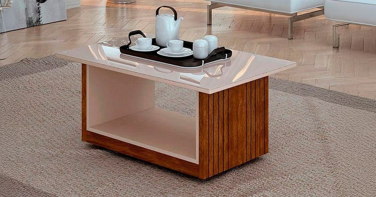 Mesa de Centro Veneza Valdemóveis MDF e Vidro