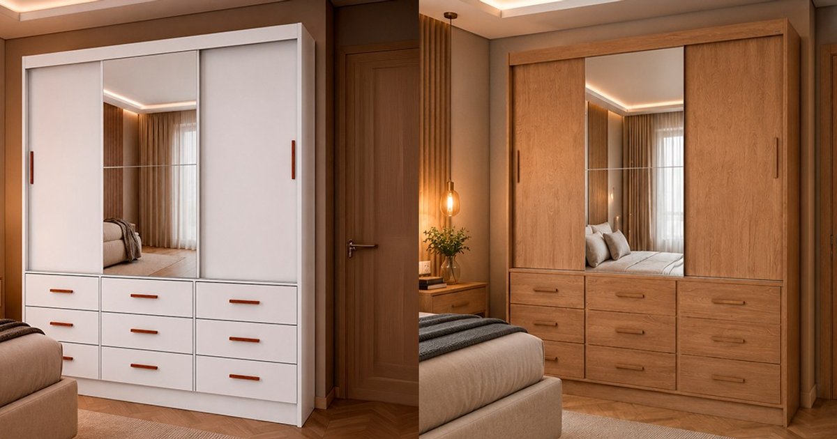 Guarda-Roupa Sevilha Casal com Espelho 3 Portas 9 Gavetas