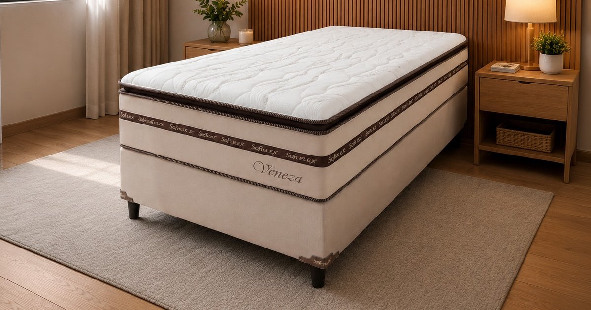 Solteiro - Conjunto Box Veneza com Pillow Top