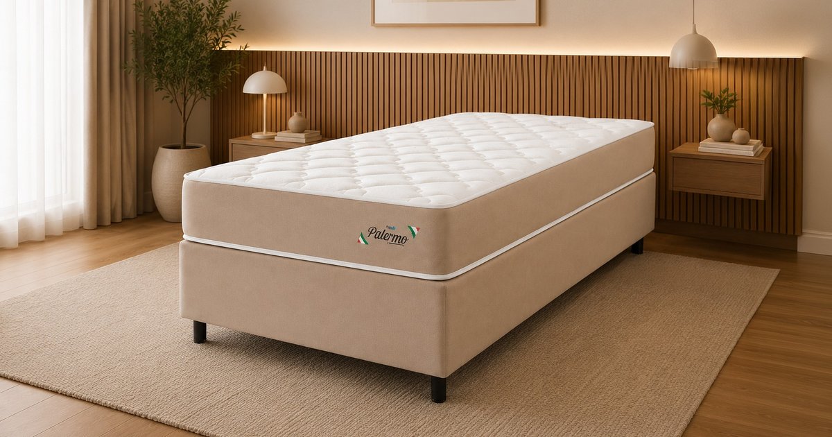 Solteirão - Conjunto Box Palermo com Molas Ensacadas e Espuma D26