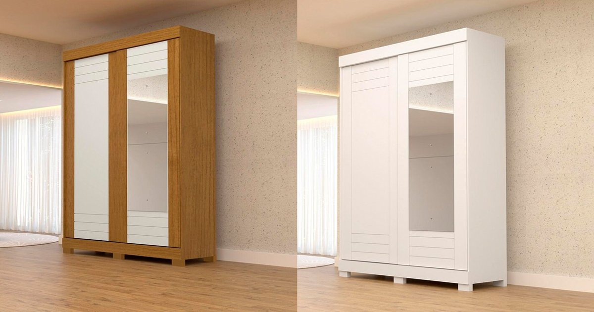 Guarda-Roupa Solteiro Ayla 2 Portas com Espelho 100% MDF