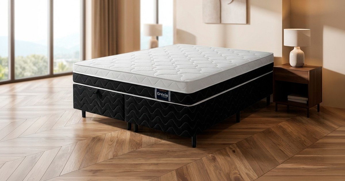 King - Conjunto Box Grécia com Molas Ensacadas e Base Reforçada